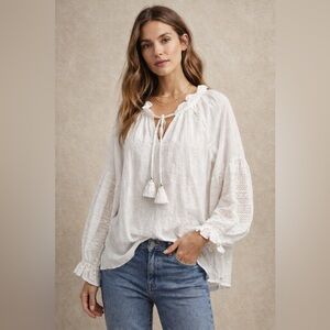Anthropologie‎ Free The Roses Woman Long Embroidered Sleeve BoHo Blouse, Size S